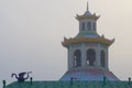 Dome of the pagoda of the misty November day. A fragment of the complex Chinese village at. Tsarskoe Selo Royalty Free Stock Photo