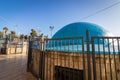 The dome painted blue above the building inside is the tomb of Rabbi Shimon Bar Yochai in Meron-Israel Royalty Free Stock Photo
