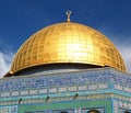 Golden dome and tiled detail on the Dome of the Rock Jerusalem Israel