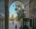 Dome of the Rock at sunset viewed from the Gate of the Darkness