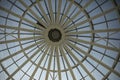 Dome roof made of glass and fittings. Steel beams form circle Royalty Free Stock Photo