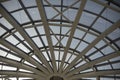 Dome roof made of glass and fittings. Steel beams form circle Royalty Free Stock Photo