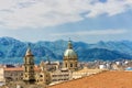 Dome of the Saint Catherine Church with mountains  in Palermo, Italy Royalty Free Stock Photo