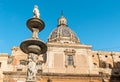The Dome of the Saint Catherine church with sculpture of the Pretoria fountain in Palermo, Sicily, Italy Royalty Free Stock Photo