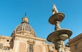 The Dome of the Saint Catherine church with sculpture of the Pretoria fountain in Palermo, Sicily, Italy Royalty Free Stock Photo