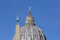 Dome of Saint Peter`s Basilica Egyptian obelisk at St.Peter`s square, Vatican, Rome, Italy Royalty Free Stock Photo