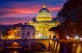 Dome Saint Peters Basilica Vatican City. View at Old bridge evening sunset Royalty Free Stock Photo