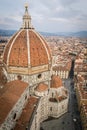 The dome of the Cattedrale di Santa Maria del Fiore Florence Cathedral in Piazza del Duomo as seen from the Giotto`s Campanile Royalty Free Stock Photo