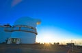 The dome-shaped observatory on top of the mountain at sunset. Royalty Free Stock Photo