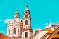 Dome and spire of Saint Nicolas Church in Prague. Lesser Town, Prague, Czech Republic