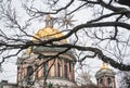 The dome of St. Isaac\'s Cathedral in St. Petersburg through tree branches Royalty Free Stock Photo