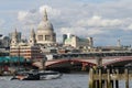 Dome of St Paul\'s Cathedral rises over congested London scene with River Thames