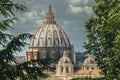 Dome of St. Peter in the Vatican city in Rome in Italy. Renovation works in the cathedral with scaffolding Royalty Free Stock Photo