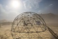 Dome structure in a dusty sand storm with information sign Royalty Free Stock Photo