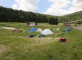 Dome tents in the campsite of boyscouts Royalty Free Stock Photo