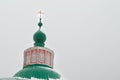 Dome of the thrown church against the background the gray sky.