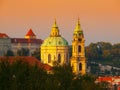 Dome and tower of St. Nicholas Church in Prague Royalty Free Stock Photo