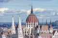 Dome and towers of Hungarian parliament building in Budapest, Hungary Royalty Free Stock Photo