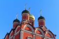Dome of Znamensky monastery on Varvarka street in Moscow closeup in sunny morning Royalty Free Stock Photo