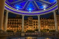 Domed gazebo illuminated at night, Historic Plaza del Castillo in Pamplona Spain Royalty Free Stock Photo