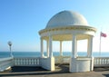 Domed shelter and British flag. Bexhill, Sussex, UK