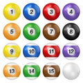 Billiard balls isolated on white background. High quality, photorealistic vector illustration. Royalty Free Stock Photo