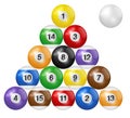 Billiard balls triangle isolated on white background. Three-dimensional and realistic looking vector illustration. Royalty Free Stock Photo