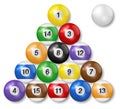 Billiard, pool balls collection. Triangle arrangement. White background. High quality, photorealistic vector illustration. Royalty Free Stock Photo