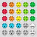 Set of colorful emoticons. Flat and beautiful stickers. Vector illustration, isolated on gray background.