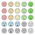 Set of pastel colors emoticons, faces icons. Vector illustration. Isolated on white background.