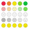 Feedback and rating satisfaction. Customer service quality review. Collection of smiles, various emotions. Beautiful flat icons.