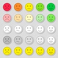 Set of emoji flat icons. Vector illustration. Happy, sad and mood. Vote scale icons set. Royalty Free Stock Photo