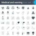 Medical, warning and hospital stroked icons. High quality hazard, danger and medical symbols and elements.