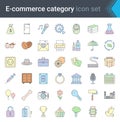 Online shopping and e-commerce category linear colorful icons set isolated on white background. High quality vector Royalty Free Stock Photo