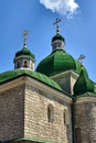 Domes and bell tower of the Orthodox church in the city of Ternopil