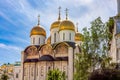 Domes of Cathedral of Dormition (Uspensky Sobor) or Assumption Cathedral in Moscow Kremlin, Russia