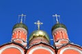Domes of the Cathedral of the Znamensky Monastery on Varvarka Street in Moscow Royalty Free Stock Photo