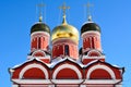 Domes and cross of the Cathedral of Znamensky Monastery in Mosco Royalty Free Stock Photo