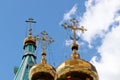 Golden domes with a crosses of the Orthodox Church Royalty Free Stock Photo