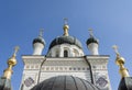 Domes and crosses of the Church of the Resurrection built at an altitude of 412 meters over the village of Foros in 1892