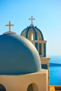 Domes with crosses of a Greek orthodox church Royalty Free Stock Photo