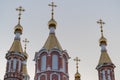 Domes with crosses, the top of the church is turned to the east. Orthodox Christian religion