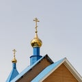 Domes with crosses, the top of the church is turned to the east. Orthodox Christian religion