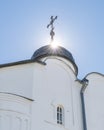 Domes with crosses, the top of the church is turned to the east. Orthodox Christian religion