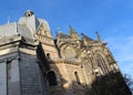 The Domes and the details of Aachen Cathedral. Facade of Aix-la-Chapelle, Roman Catholic church in Aachen, western