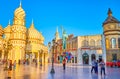 The domes of Gate of the World and US Liberty Statue in Global Village Dubai, UAE Royalty Free Stock Photo