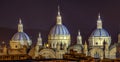 Domes of New Cathedral in Cuenca, Ecuador at night Royalty Free Stock Photo