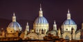 Domes of New Cathedral in Cuenca, Ecuador at night Royalty Free Stock Photo