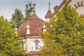 Domes of Our Lady of the Sign Church, the orthodox church betwee Royalty Free Stock Photo