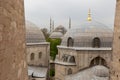 Domes of Saint Sophie Cathedral and Blue Mosque, from Saint Sophie, Istanbul, Turkey. Royalty Free Stock Photo